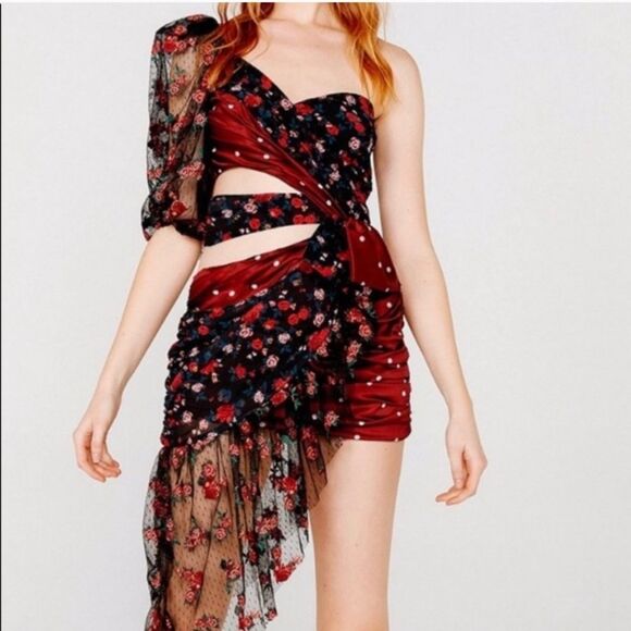 For Love & Lemons Cascade Mini Dress Rose - Picture 1 of 6